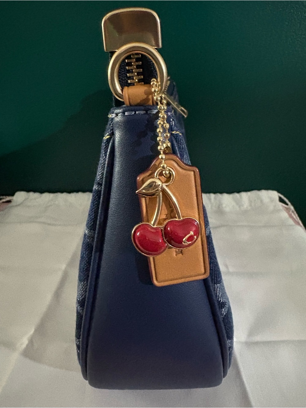 Coach Denim Signature Teri Bag with Tan Leather Straps and Gold Hardware - Picture 2 of 7